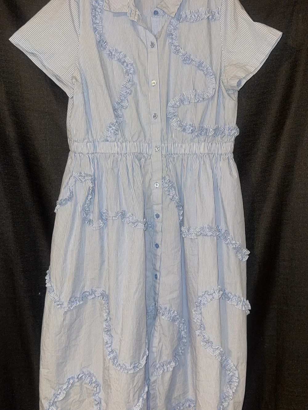 Kate Spade Light Blue Striped Ruffle Shirtdress